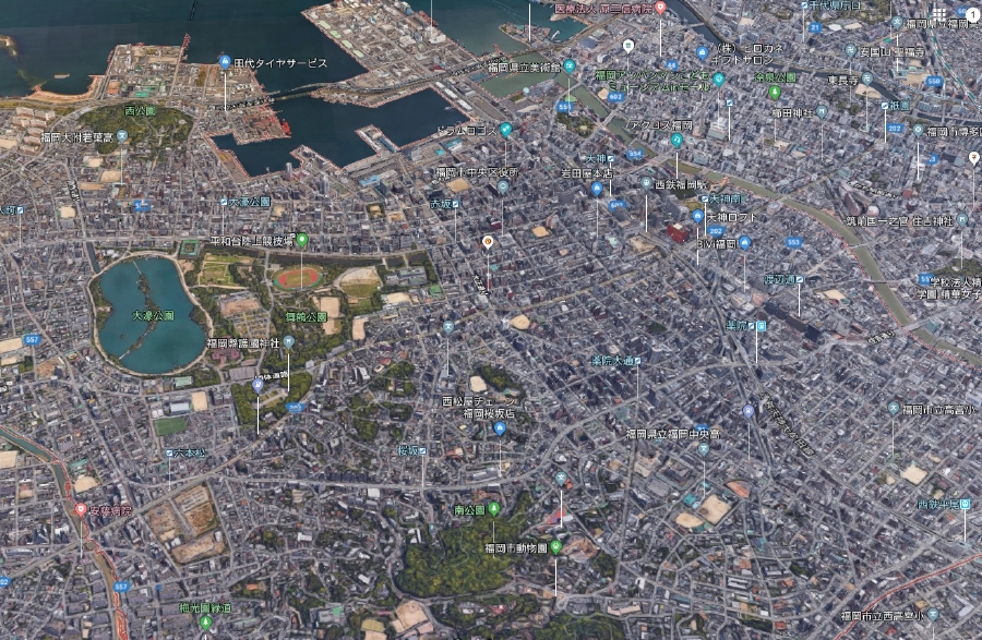 福岡市中央区上空から