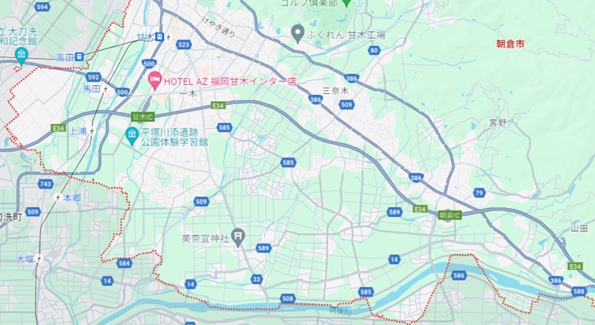 福岡県朝倉市地図
