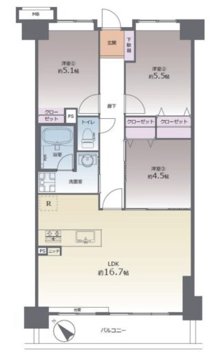 福岡市中央区清川3-9-23 アンピール百年橋　間取り