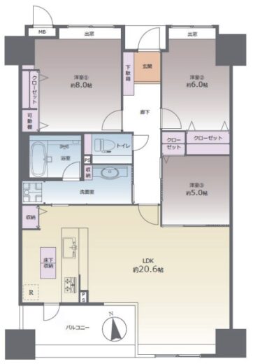 福岡市中央区六本松 3-1-52 コアマンション桜坂プレジオ弐番館　間取り